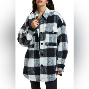 NWT Good American Buffalo Plaid Shacket Black Ivory Size 1/2 (S/M)
